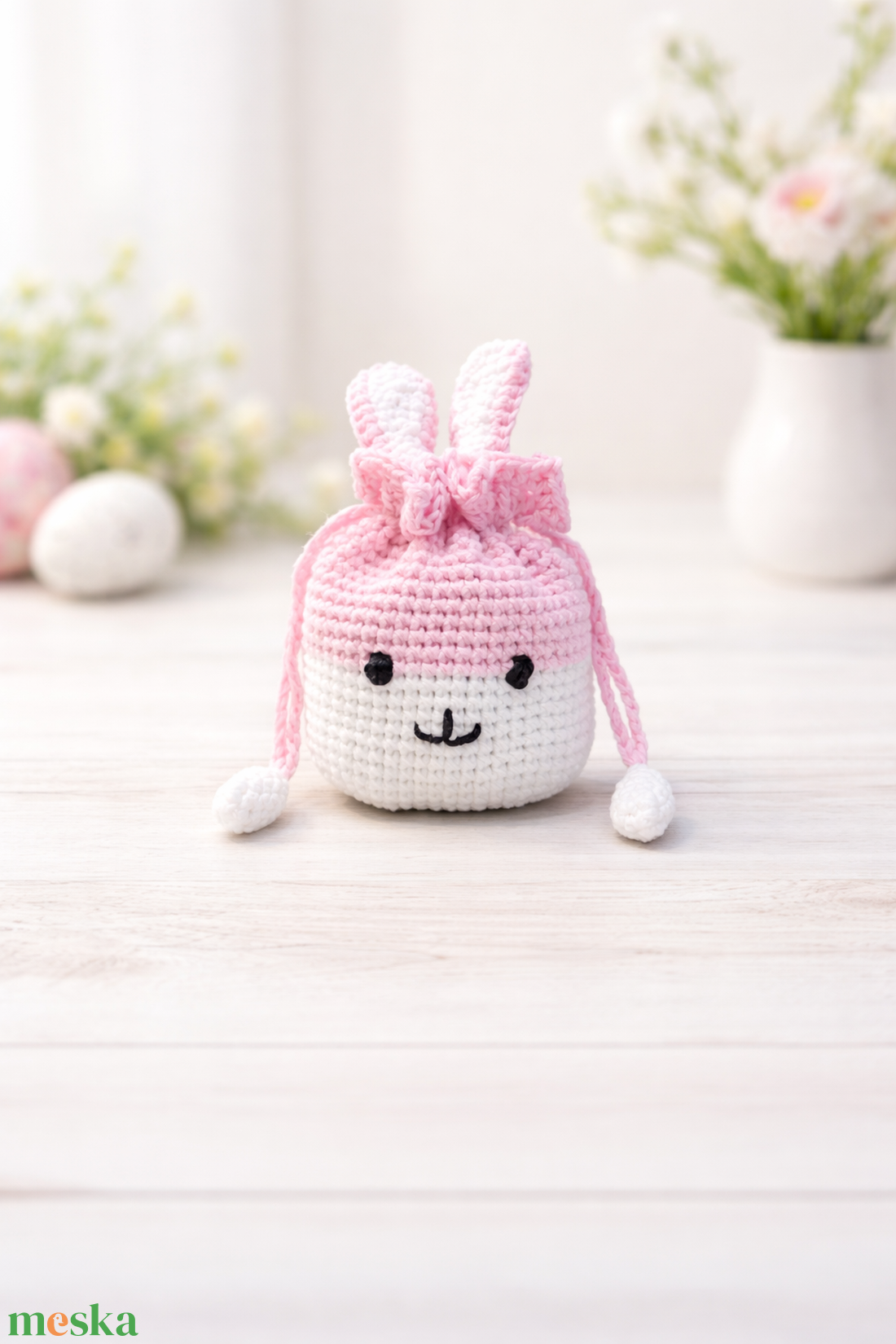  Horgolt húsvéti nyuszis szütyő  - ünnepi díszek, dekorációk - húsvéti díszek és dekorációk - húsvéti kosár - Meska.hu