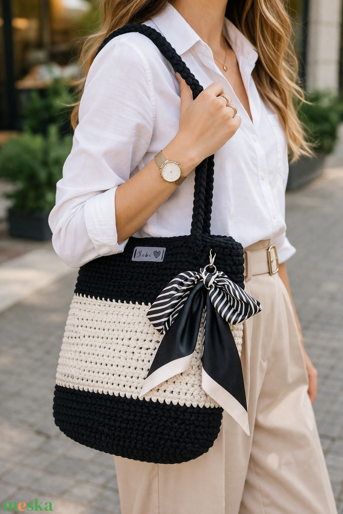 Horgolt női válltáska � nyári kézitáska pamut zsinórfonalból, egyedi kézműves shopper táska ajándék nőknek - táska & tok - kézitáska & válltáska - nagy pakolós táska - Meska.hu