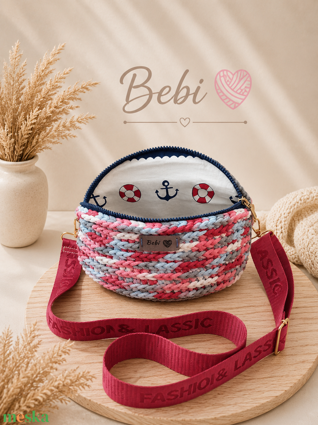 Egyedi kézzel horgolt keresztpántos női táska, crossbody, övtáska � rózsaszín, piros, szürke - táska & tok - kézitáska & válltáska - vállon átvethető táska - Meska.hu