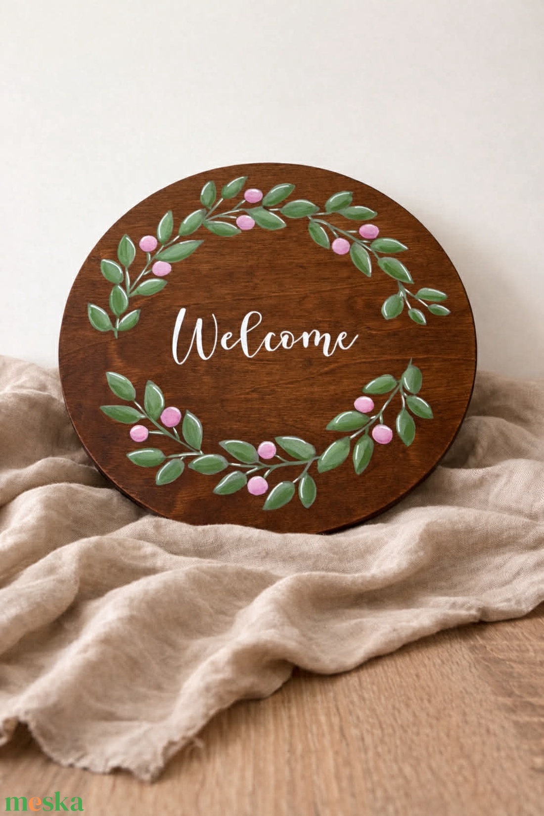 Kézzel Festett Welcome Kör Fa Tábla � Rusztikus Bejárati Lakásdekor - esküvő - dekoráció - tábla & jelzés - Meska.hu