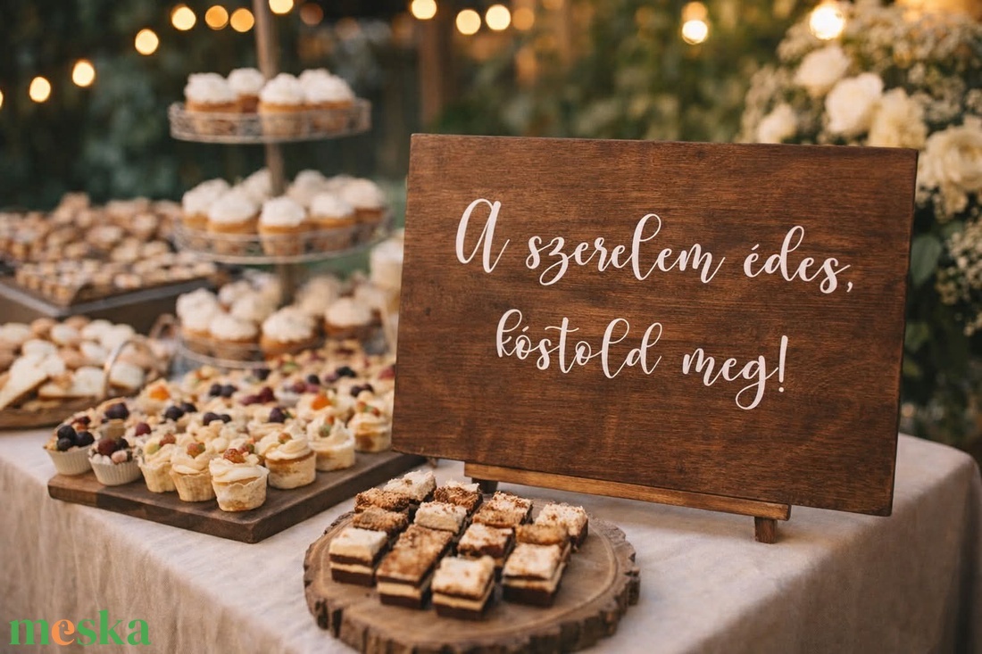A szerelem édes, kóstold meg!-Esküvői desszertasztal tábla, Fa tábla desszertpultra, süteményes tábla, - esküvő - dekoráció - tábla & jelzés - Meska.hu