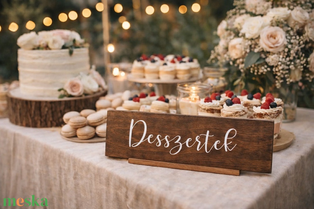 Desszertek feliratú tábla, esküvői desszertasztal tábla, süti tábla - esküvő - dekoráció - tábla & jelzés - Meska.hu