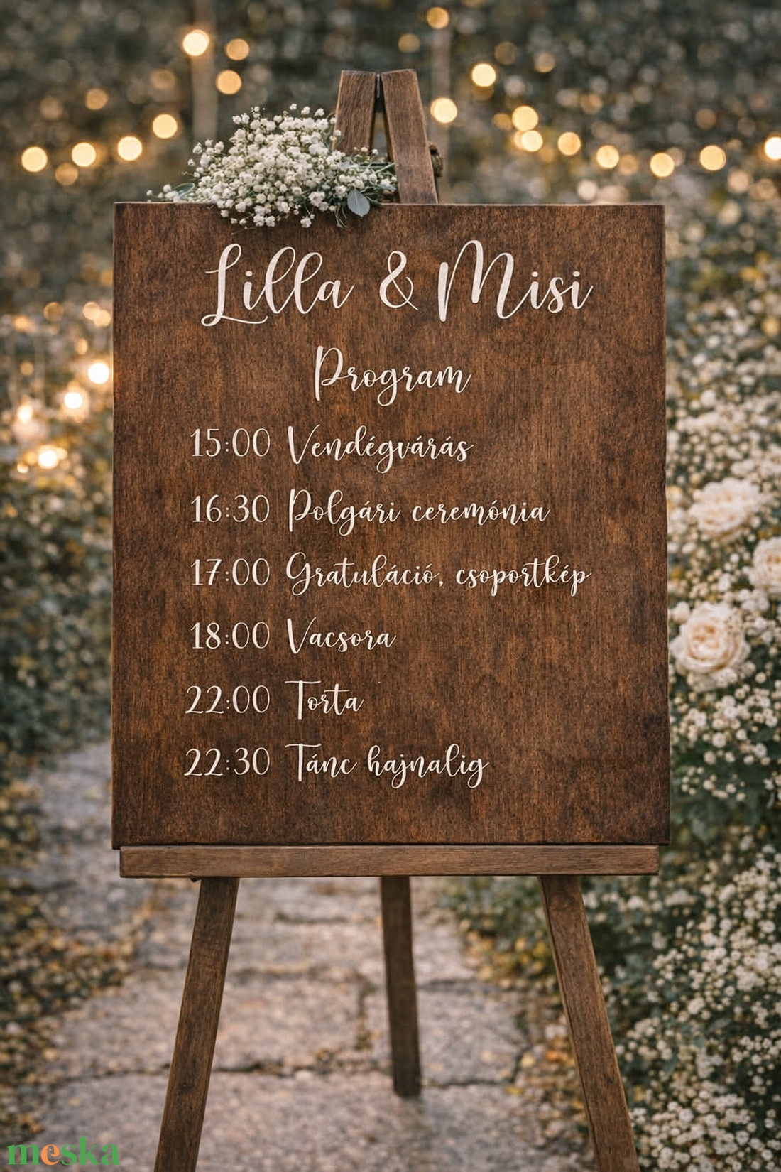 Esküvői program tábla, esküvői menetrend � rusztikus fa esküvői dekor, idővonal tábla - esküvő - dekoráció - tábla & jelzés - Meska.hu