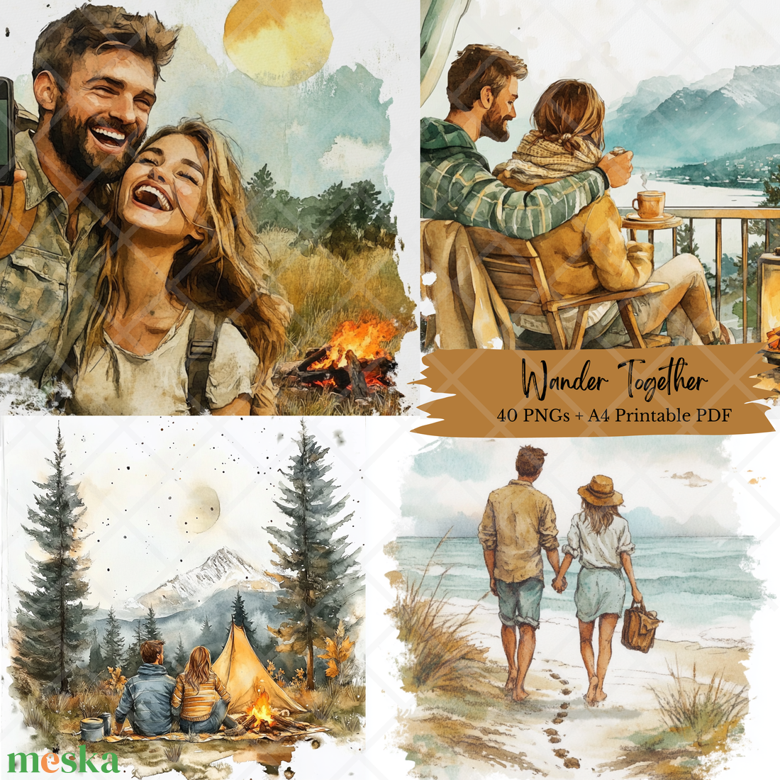 Akvarell illusztráció csomag, 40 db PNG + PDF, scrapbookinghoz és kreatív projektekhez - művészet - grafika & illusztráció - digitális - Meska.hu