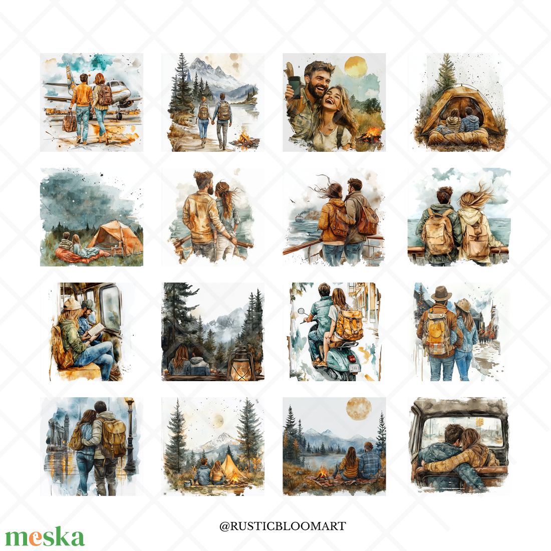 Akvarell illusztráció csomag, 40 db PNG + PDF, scrapbookinghoz és kreatív projektekhez - művészet - grafika & illusztráció - digitális - Meska.hu
