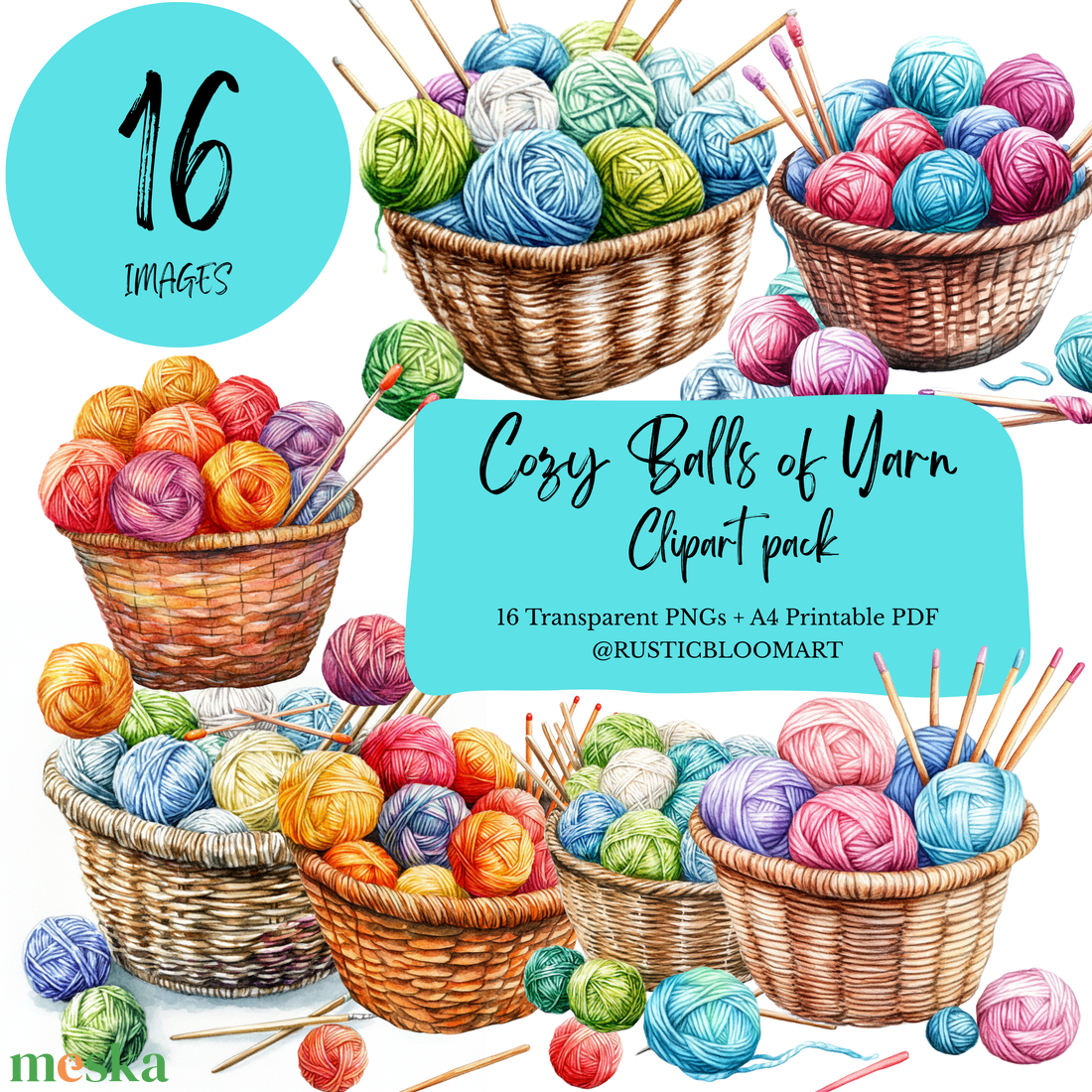 Akvarell illusztráció csomag, fonal, gombolyag clipart, 16 db PNG + PDF, scrapbookinghoz és kreatív projektekhez - művészet - grafika & illusztráció - digitális - Meska.hu