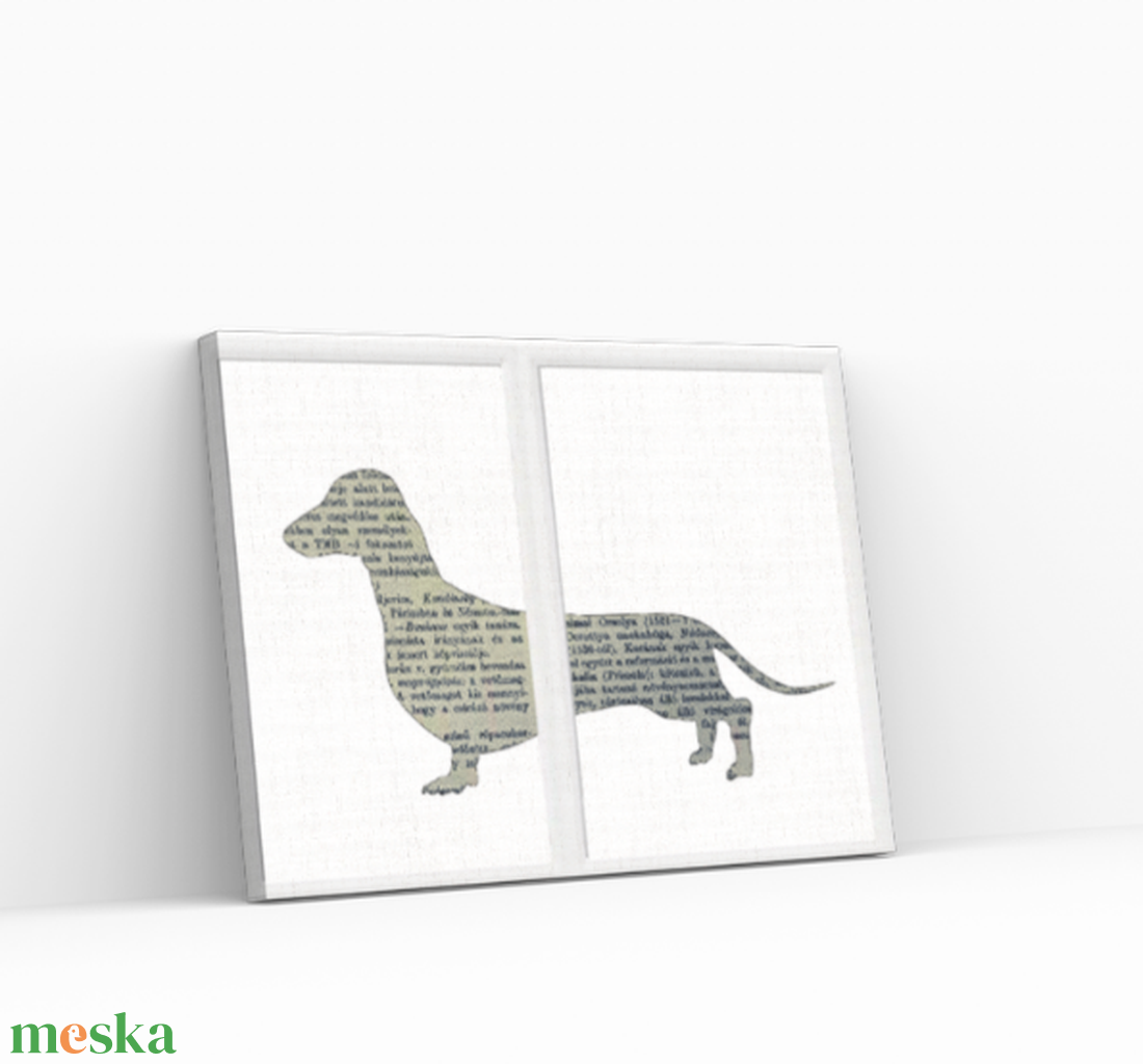 Kutya sziluett könyvlapokon, 2db kép együtt, képkerettel az árban, tacsi, tacskó - otthon & életmód - dekoráció - kép & falikép - több részes kép - Meska.hu