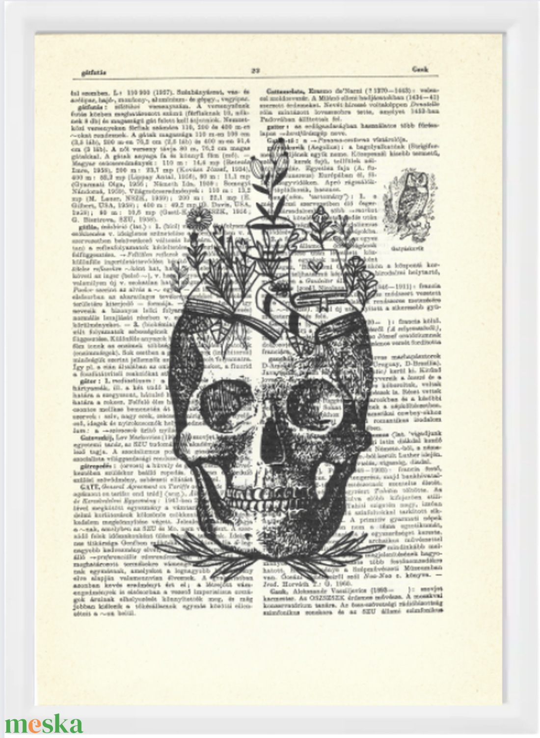 Virágos koponya - nyomat A4 ajándék keretben - otthon & életmód - dekoráció - fali és függő dekoráció - falra akasztható dekor - Meska.hu