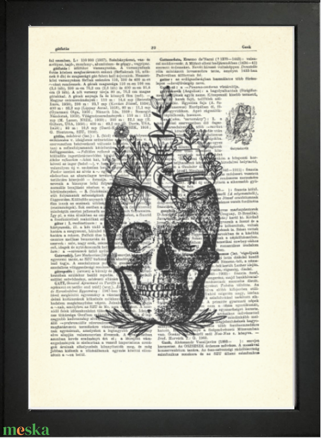 Virágos koponya - nyomat A4 ajándék keretben - otthon & életmód - dekoráció - fali és függő dekoráció - falra akasztható dekor - Meska.hu