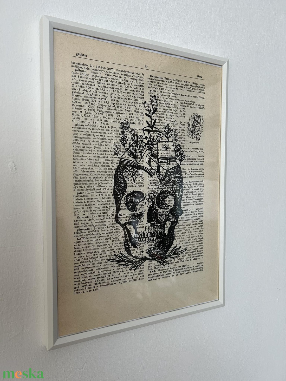 Virágos koponya - nyomat A4 ajándék keretben - otthon & életmód - dekoráció - fali és függő dekoráció - falra akasztható dekor - Meska.hu