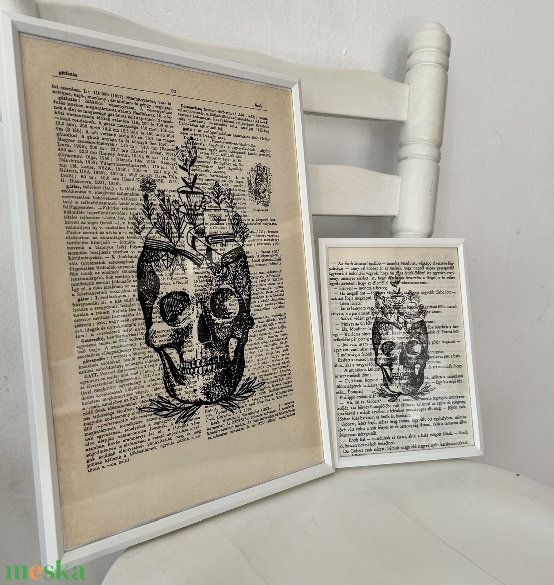 Virágos koponya - nyomat A4 ajándék keretben - otthon & életmód - dekoráció - fali és függő dekoráció - falra akasztható dekor - Meska.hu