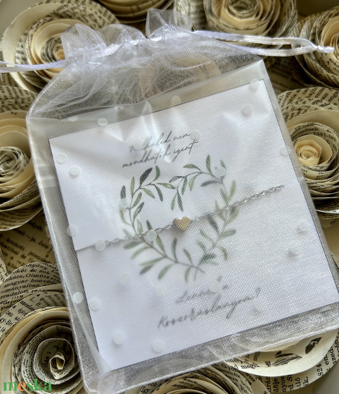 Tanú koszorúslány felkérő karkötő leveles szív TÖBBFÉLE - esküvő - meghívó & kártya - tanú felkérő - Meska.hu