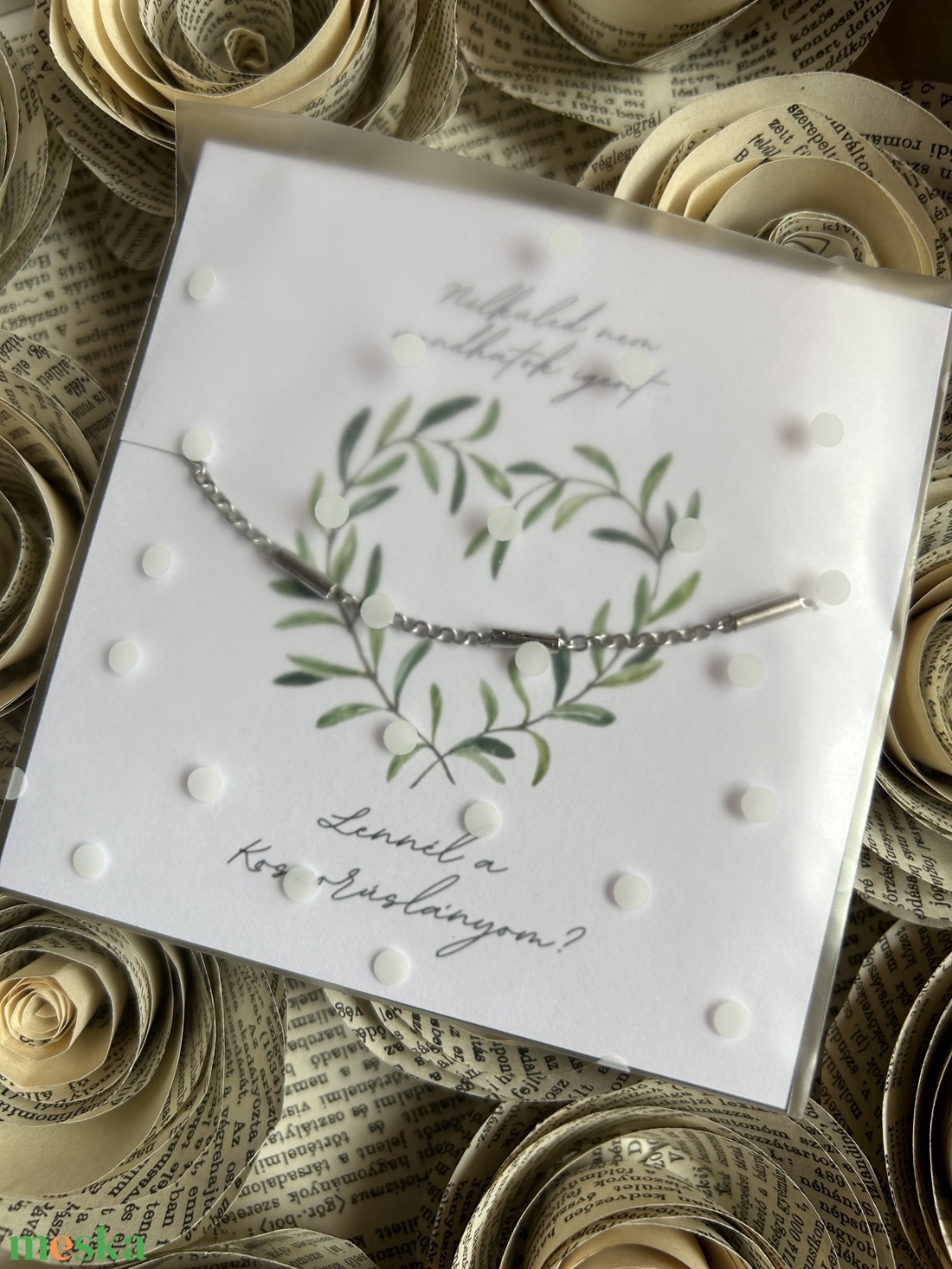 Tanú koszorúslány felkérő karkötő leveles szív TÖBBFÉLE - esküvő - meghívó & kártya - tanú felkérő - Meska.hu