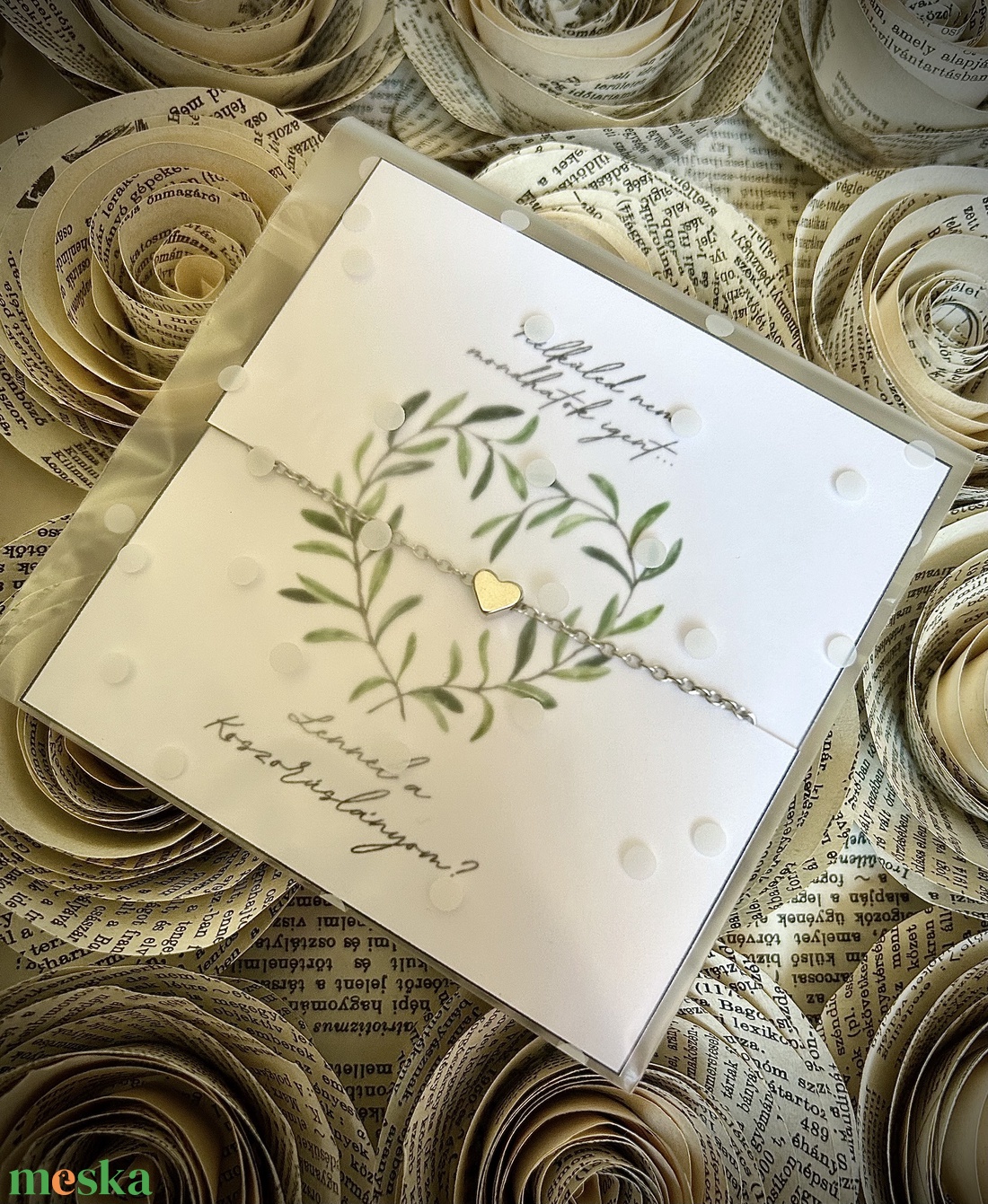 Tanú koszorúslány felkérő karkötő leveles szív TÖBBFÉLE - esküvő - meghívó & kártya - tanú felkérő - Meska.hu