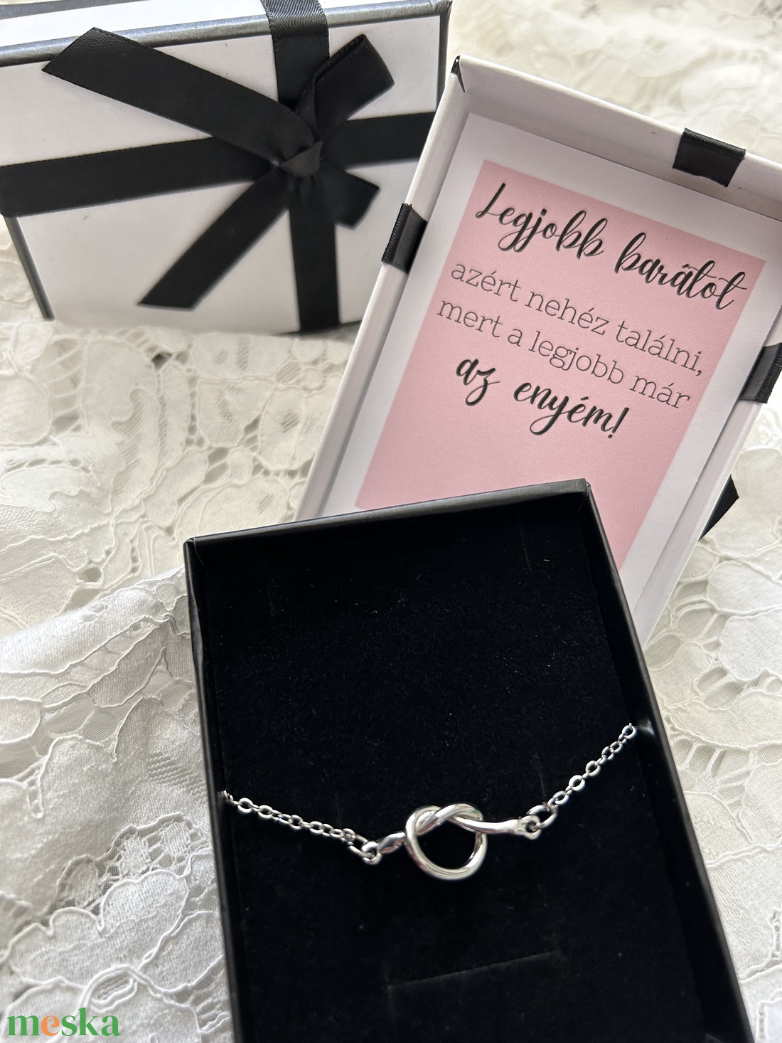 Barátság karkötő, csomós szivecskés - ékszer - karkötő - lánc karkötő - Meska.hu