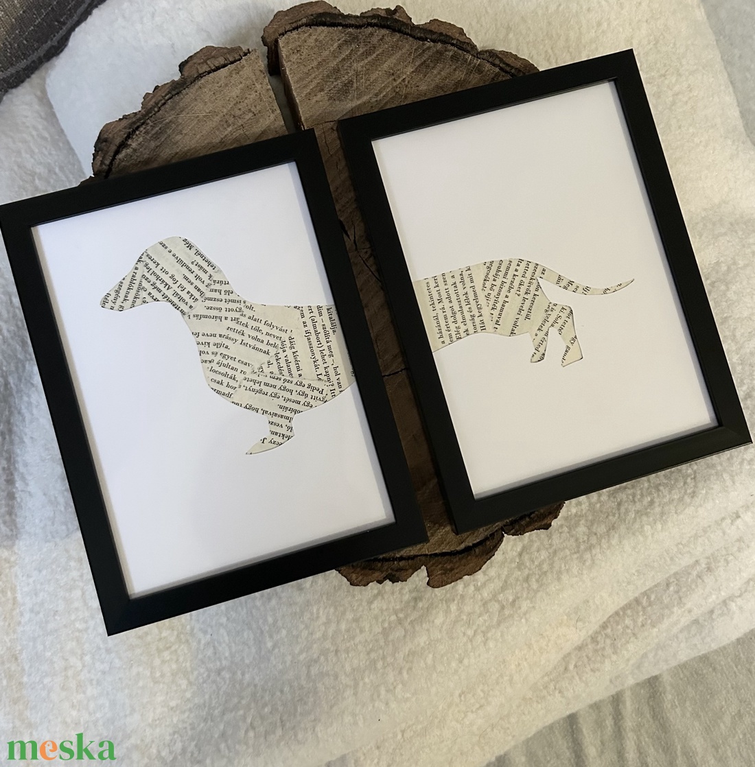 Kutya sziluett könyvlapokon, 2db kép együtt, képkerettel az árban, tacsi, tacskó - otthon & életmód - dekoráció - kép & falikép - több részes kép - Meska.hu