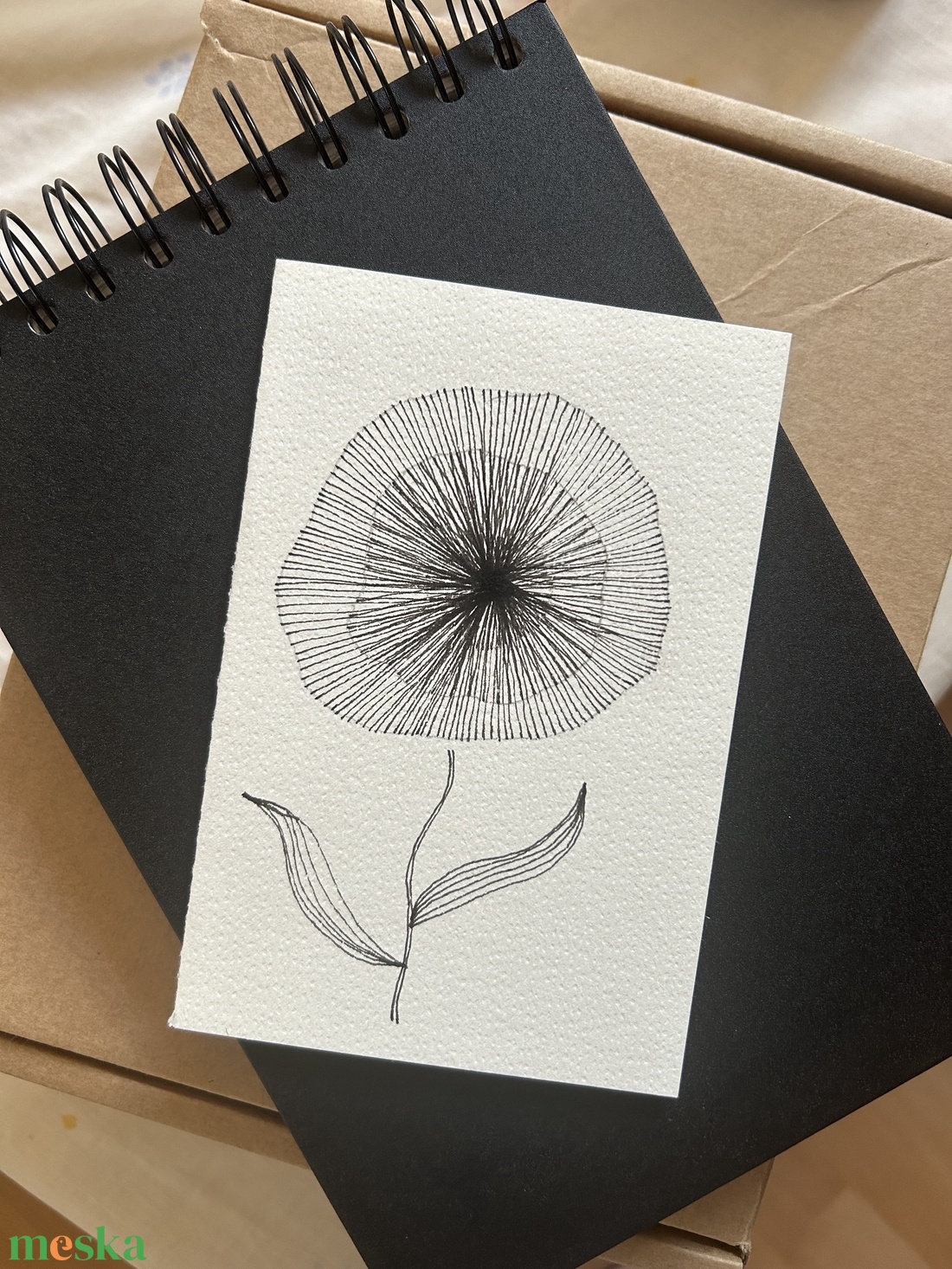 Kézzel készült rajzol Üdvözlőlap Zentangle zendoodle virág virágos képeslap vonalrajz - otthon & életmód - papír, írószer - ajándékozás kellékei - képeslap, üdvözlőlap - Meska.hu