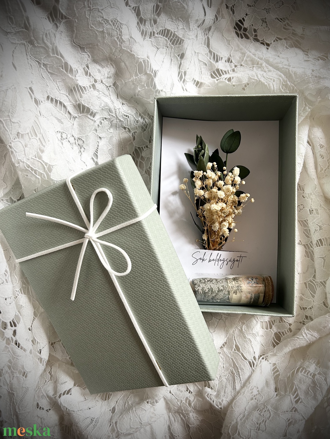 zöld Pénzátadó esküvő esküvőre nászajándék doboz dobozban virág virágos pénz ajándék boríték helyett - esküvő - emlék & ajándék - nászajándék - esküvői pénzátadó doboz - Meska.hu