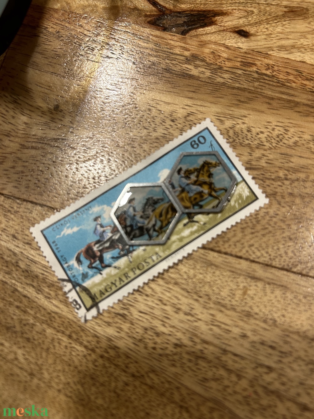 Régi vintage bélyeg fülbevaló ló lovas magyar - ékszer - fülbevaló - lógó fülbevaló - Meska.hu