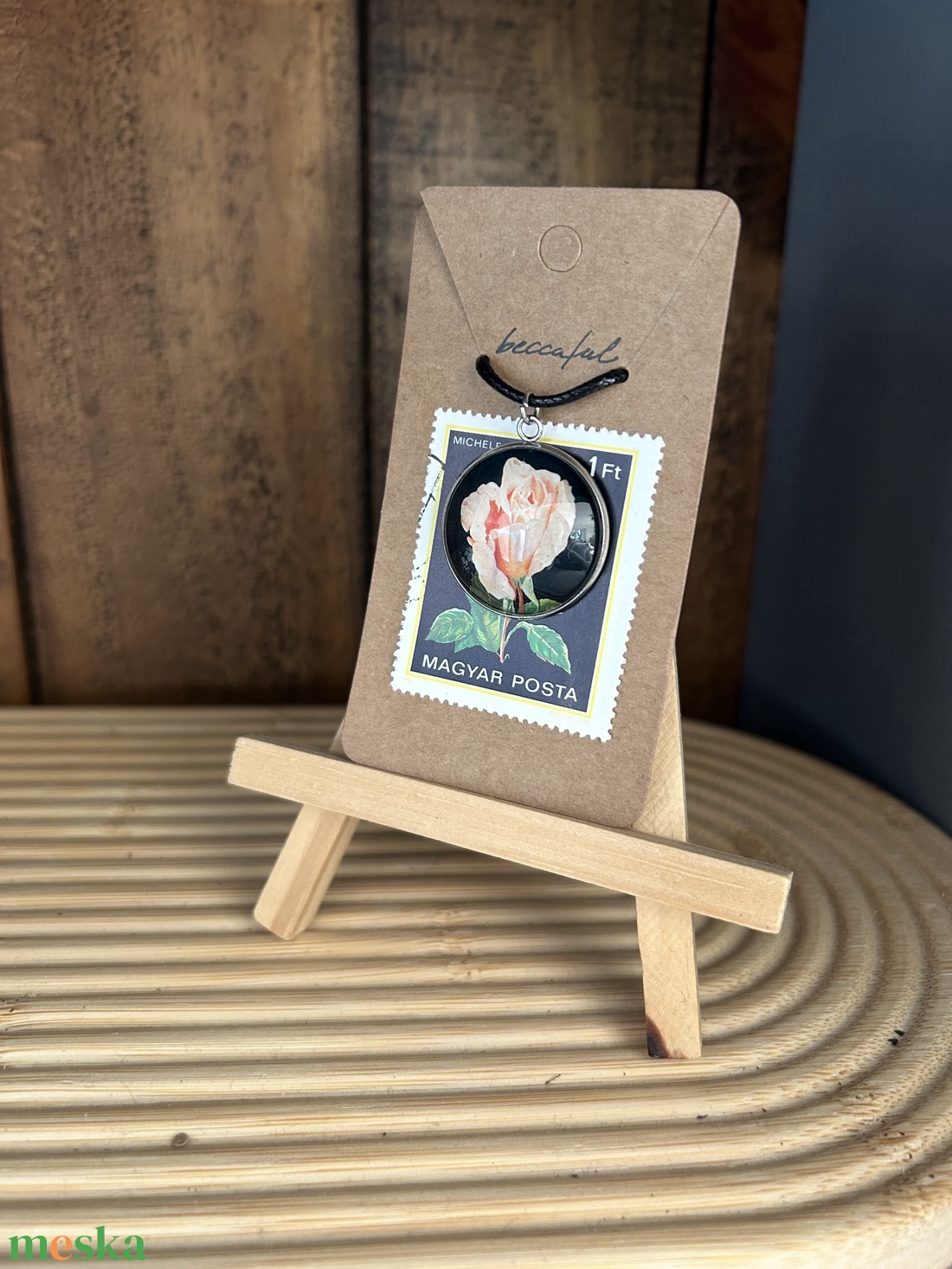 Régi vintage bélyeg nyaklánc virág virágos rózsa - ékszer - nyaklánc - medálos nyaklánc - Meska.hu