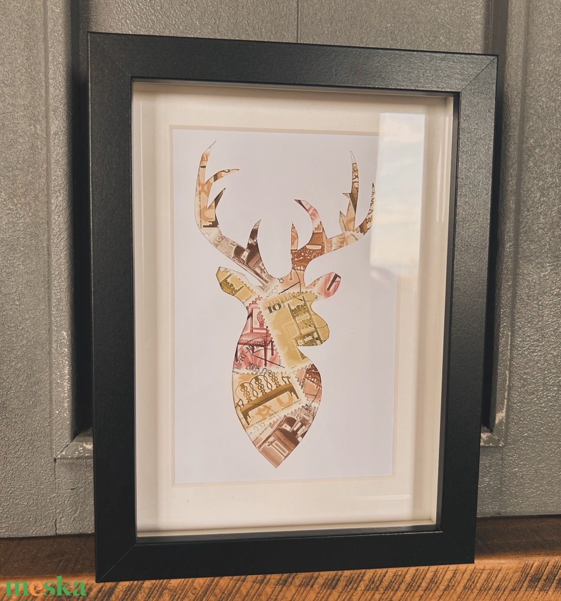 Szarvasos karácsonyi bélyeg kép - karácsony - karácsonyi lakásdekoráció - karácsonyi lakásdíszek - Meska.hu