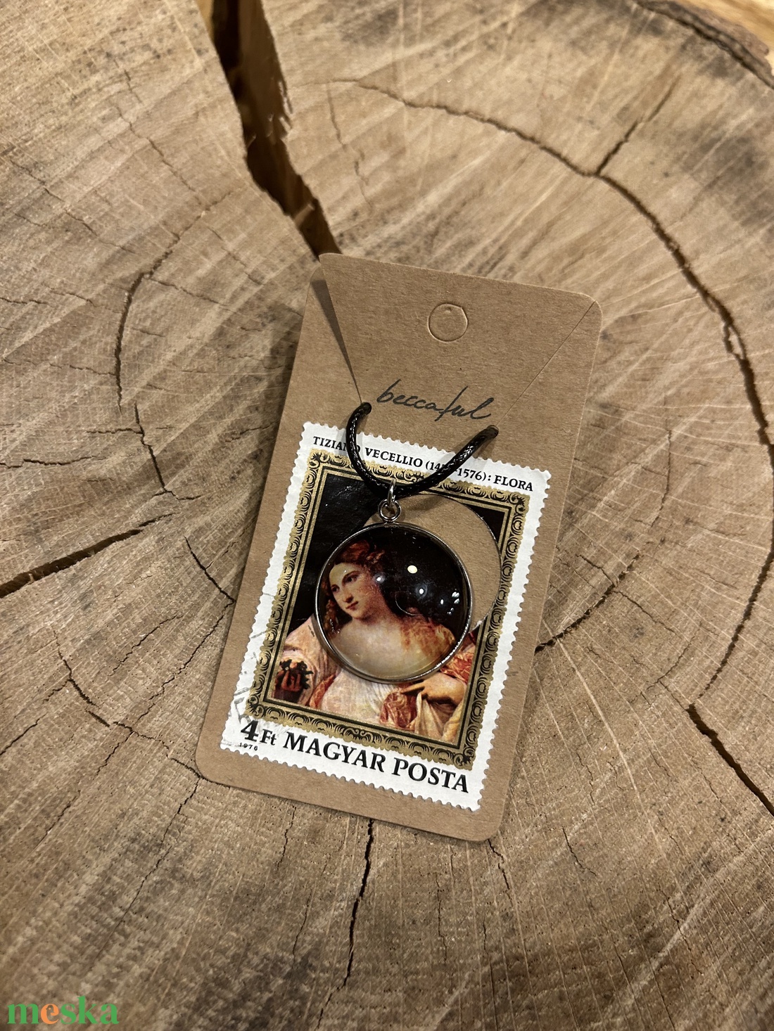 Régi vintage bélyeg nyaklánc festmény - ékszer - nyaklánc - medálos nyaklánc - Meska.hu