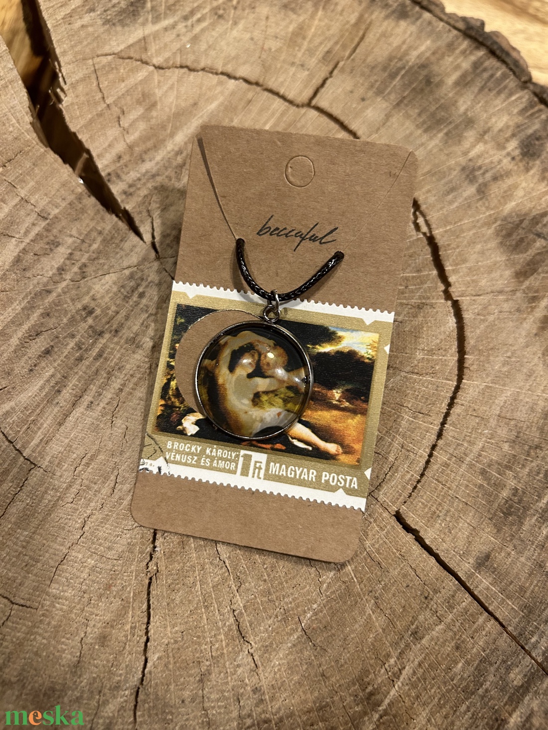 Régi vintage bélyeg nyaklánc festmény - ékszer - nyaklánc - medálos nyaklánc - Meska.hu