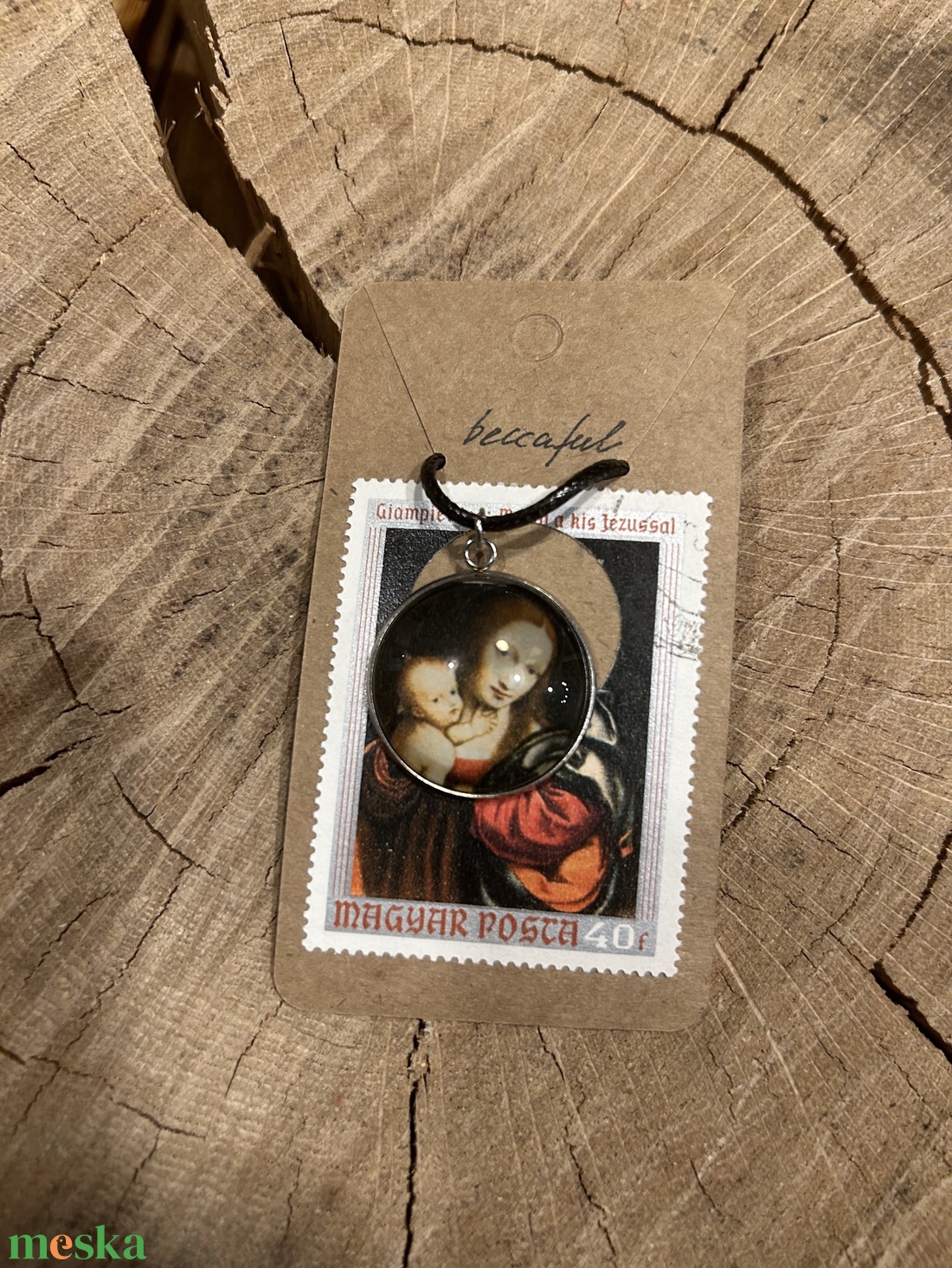 Régi vintage bélyeg nyaklánc festmény - ékszer - nyaklánc - medálos nyaklánc - Meska.hu