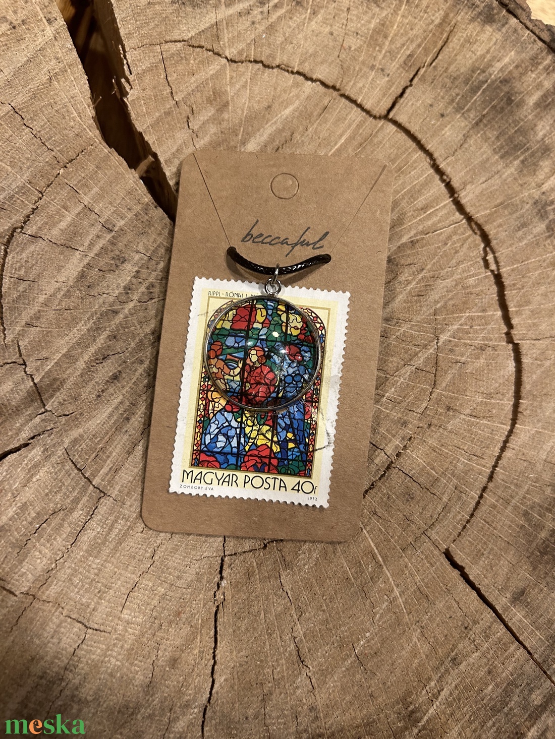 Régi vintage bélyeg nyaklánc festmény - ékszer - nyaklánc - medálos nyaklánc - Meska.hu