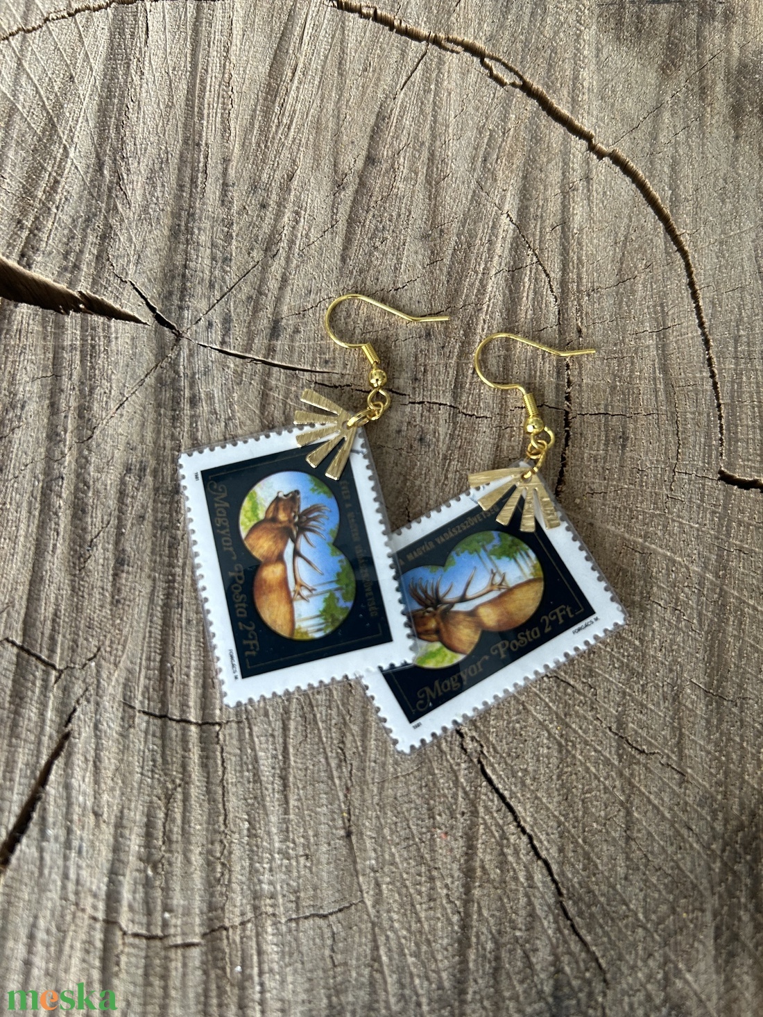 Régi vintage bélyeg fülbevaló szarvas szarvasos - ékszer - fülbevaló - lógó fülbevaló - Meska.hu