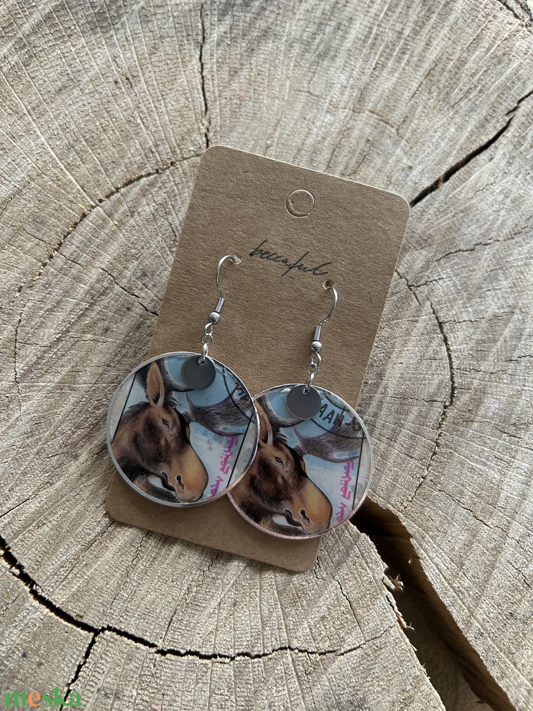Régi vintage bélyeg fülbevaló szarvas szarvasos - ékszer - fülbevaló - lógós kerek fülbevaló - Meska.hu