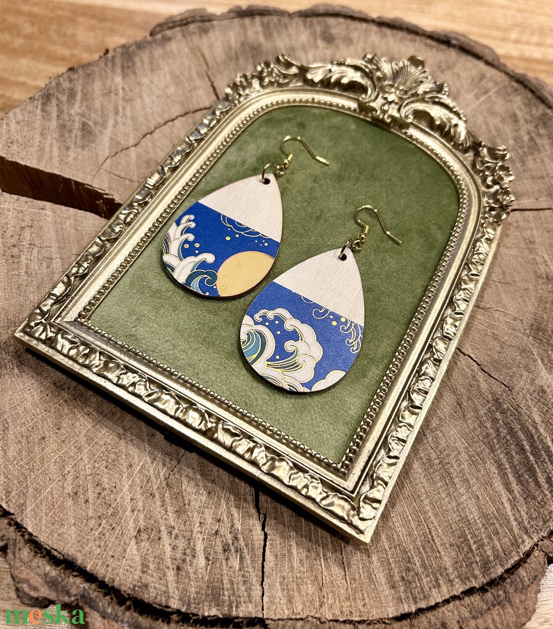 Japán hullám csepp alakú fülbevaló - ékszer - fülbevaló - lógó csepp fülbevaló - Meska.hu