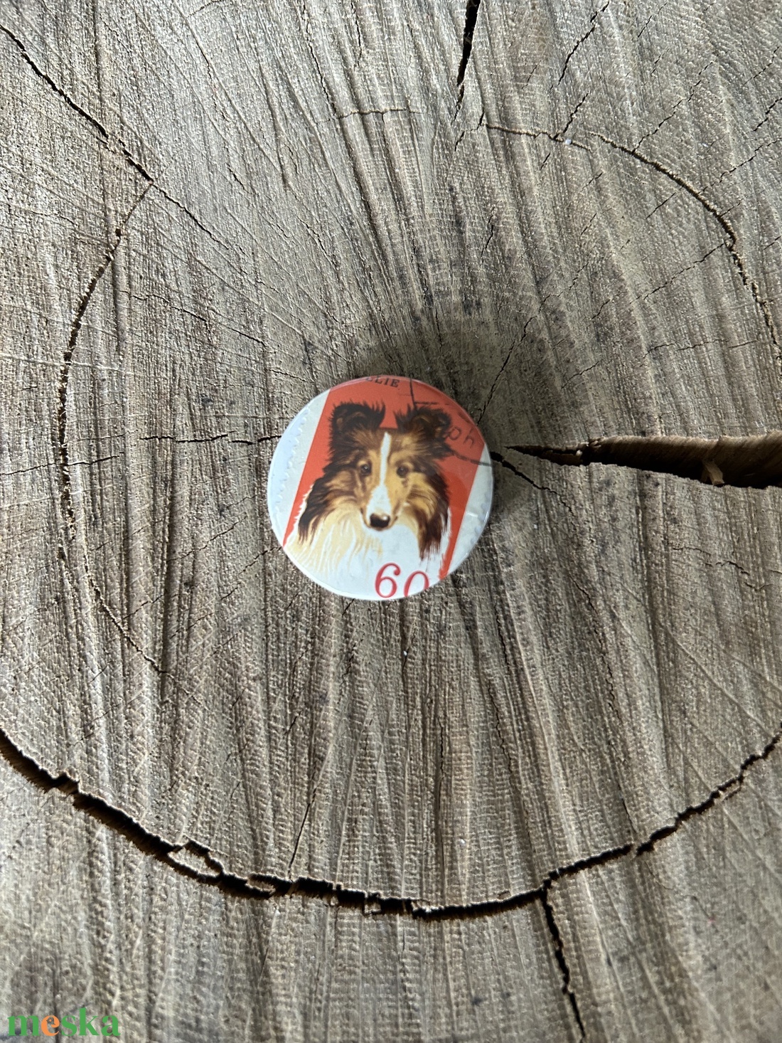Collie Retro vintage Postabélyeg bélyeg Kitűző - ékszer - kitűző és bross - Meska.hu
