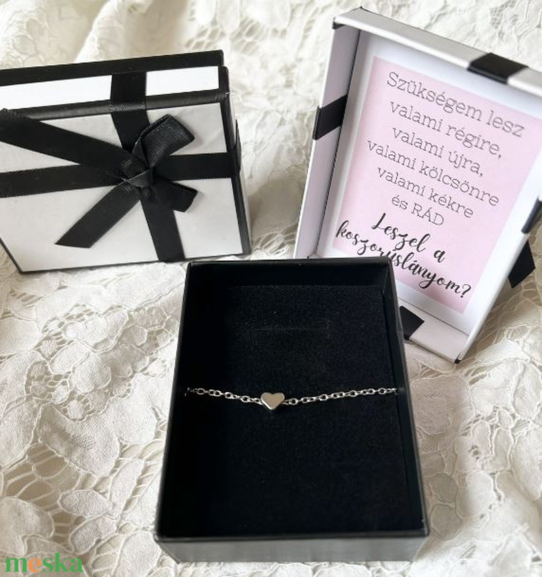 Tanú koszorúslány felkérő karkötő szív - esküvő - meghívó & kártya - koszorúslány felkérő - Meska.hu