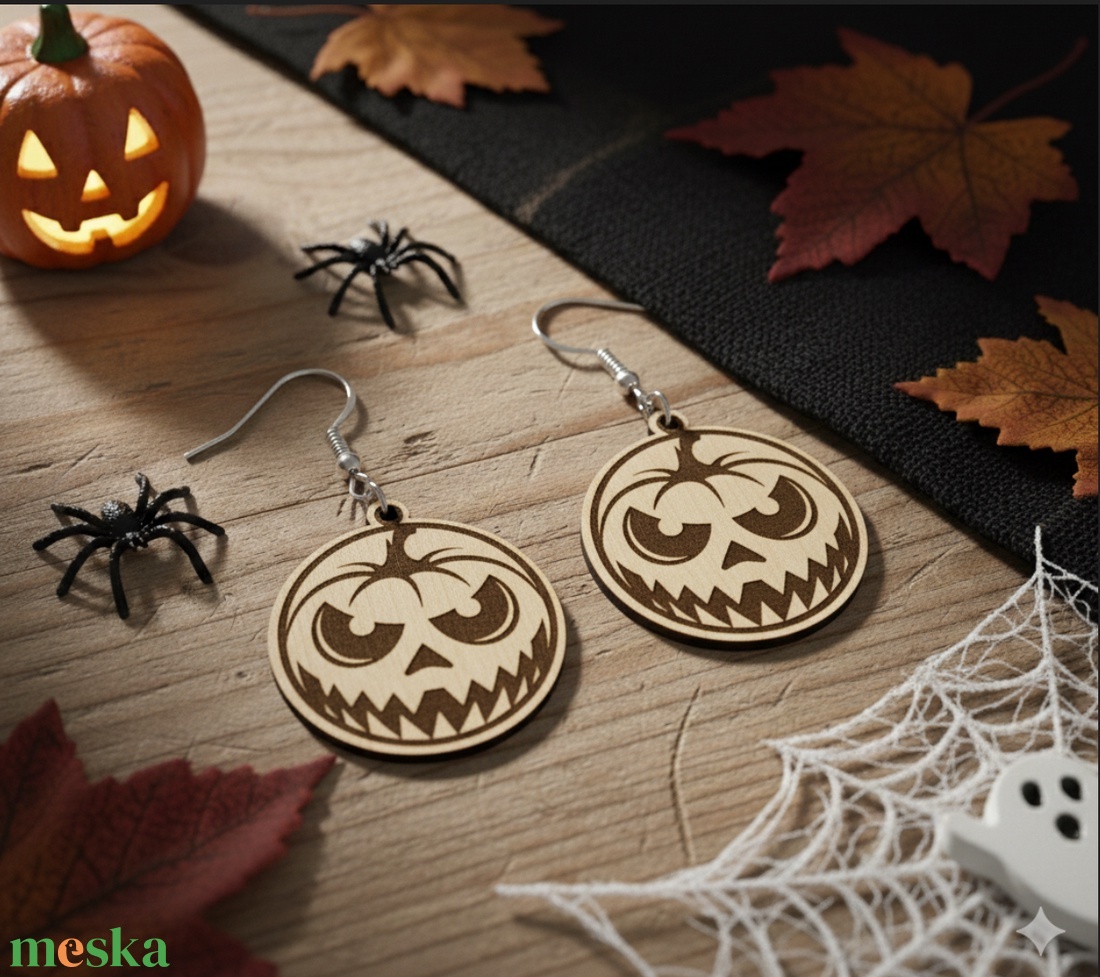 Lézervágott fa halloween tök fülbevaló - otthon & életmód - dekoráció - halloween - halloweeni ékszerek - Meska.hu