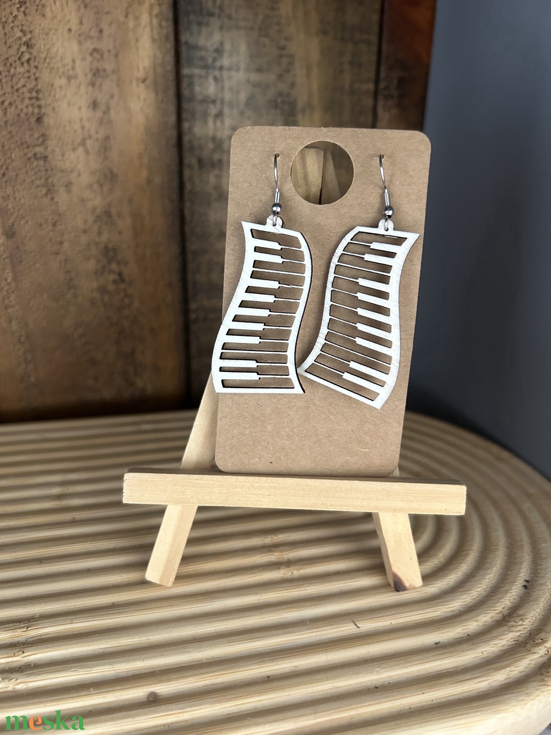 Zongora billentyű fa fülbevaló - ékszer - fülbevaló - lógó fülbevaló - Meska.hu