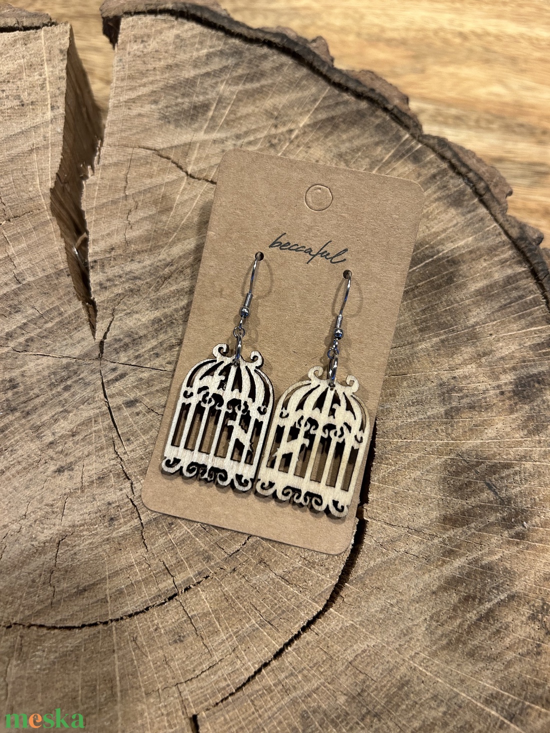 Madárkalitka fa fülbevaló minimalista - ékszer - fülbevaló - lógó fülbevaló - Meska.hu
