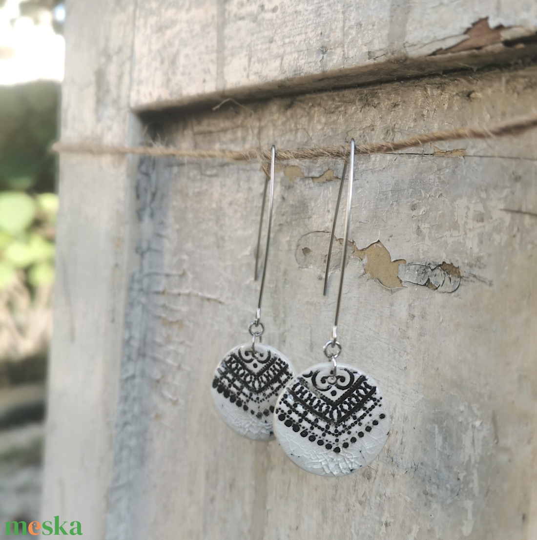 Rusztikus és elegáns kerámia fülbevaló - ékszer - fülbevaló - lógó fülbevaló - Meska.hu