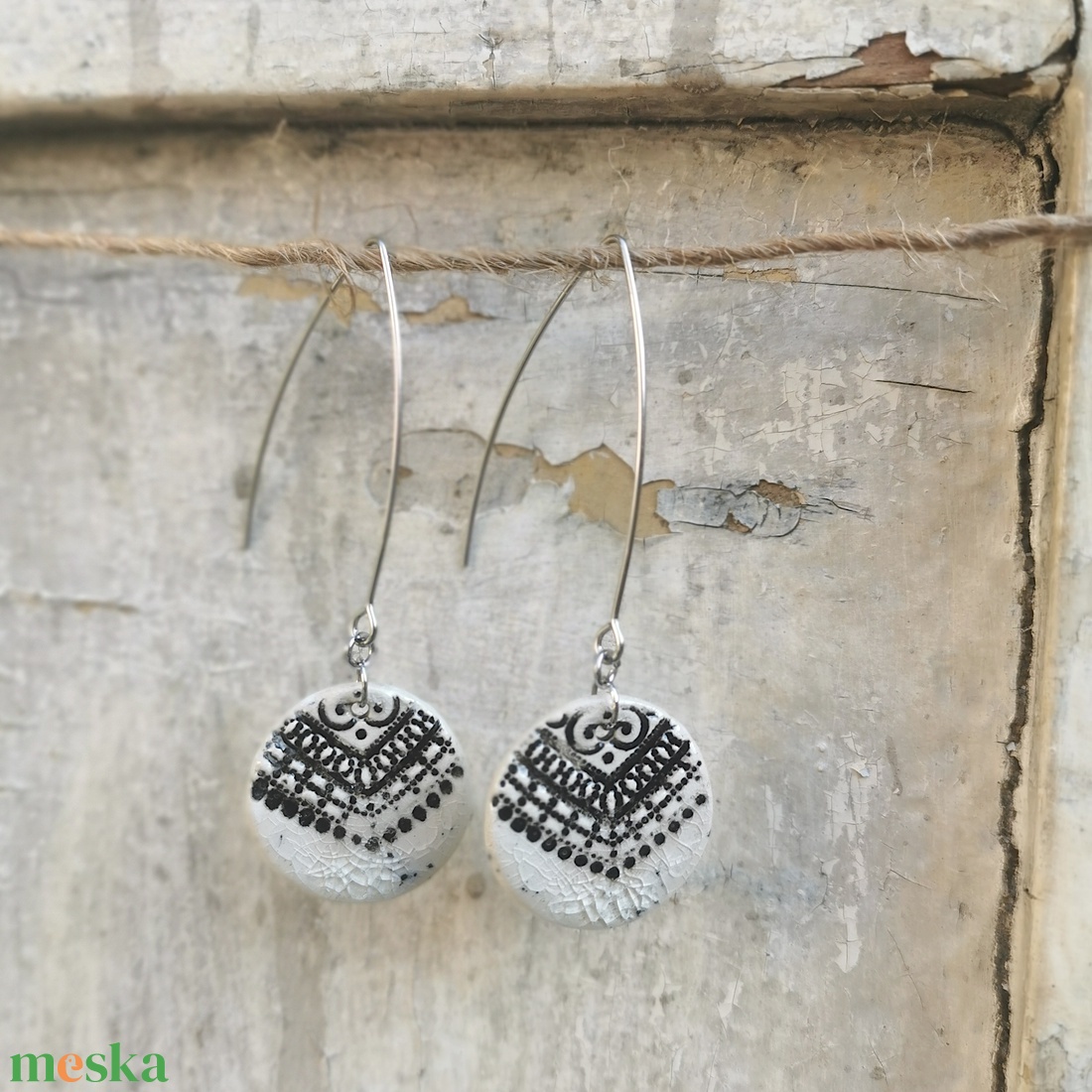 Rusztikus és elegáns kerámia fülbevaló - ékszer - fülbevaló - lógó fülbevaló - Meska.hu