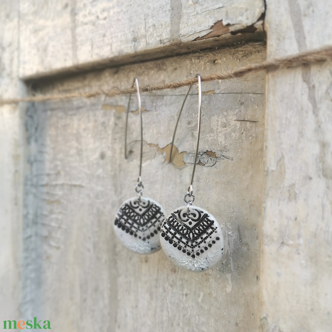 Rusztikus és elegáns kerámia fülbevaló - ékszer - fülbevaló - lógó fülbevaló - Meska.hu