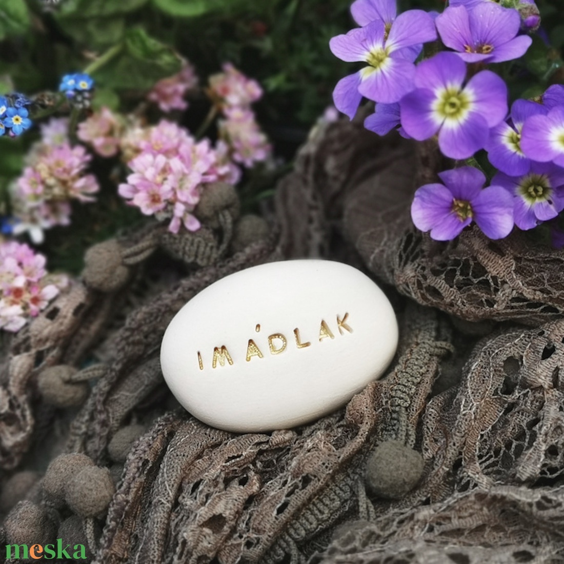 IMÁDLAK - Kerámia Varázskavics üzenettel, motivációs felirattal - esküvő - emlék & ajándék - köszönőajándék - Meska.hu