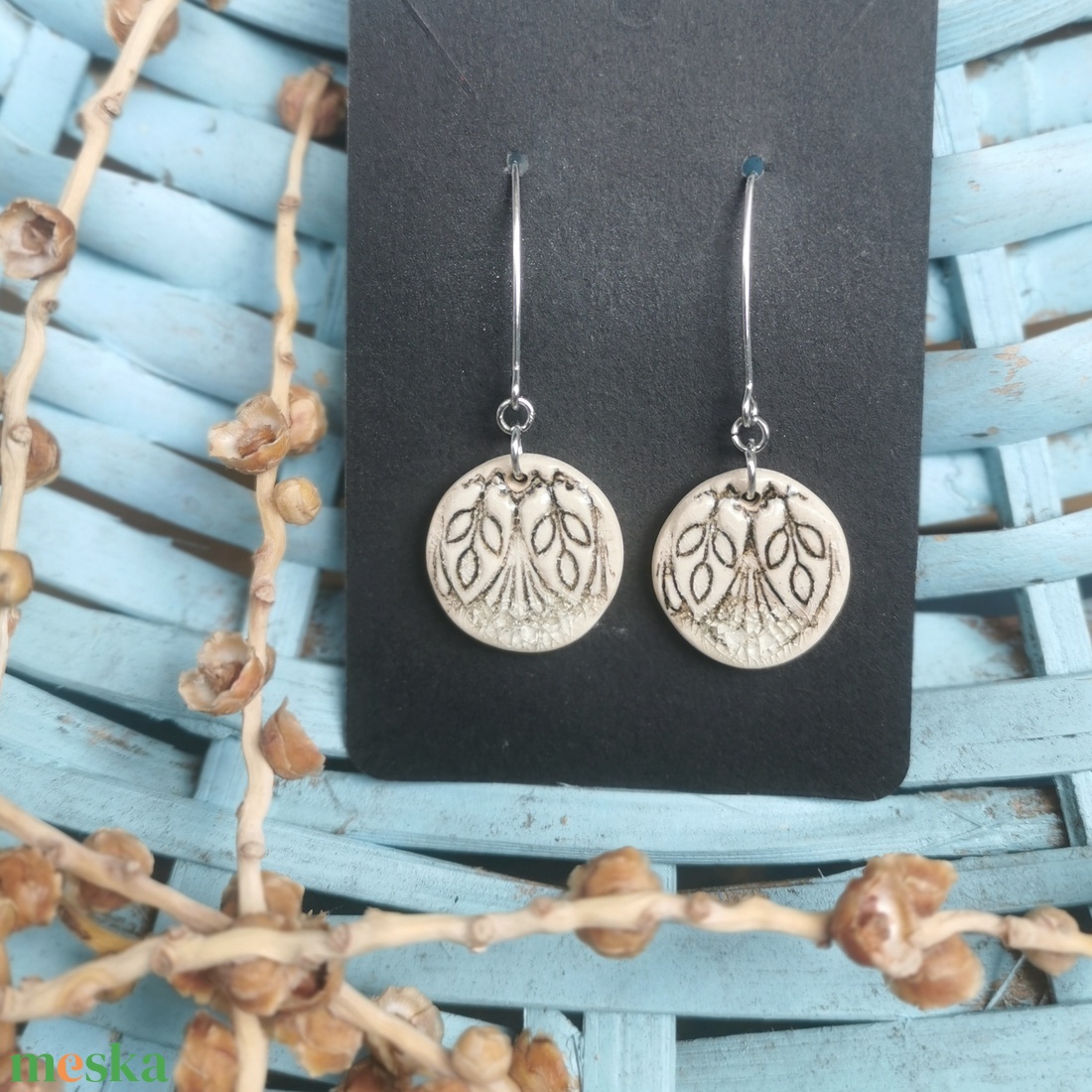 Rusztikus és elegáns kerámia fülbevaló - ékszer - fülbevaló - lógó fülbevaló - Meska.hu