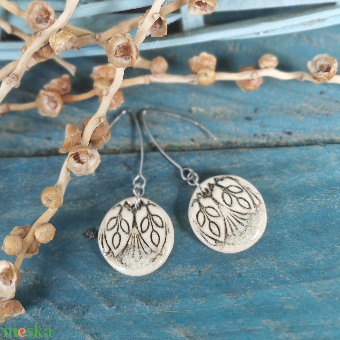 Rusztikus és elegáns kerámia fülbevaló - ékszer - fülbevaló - lógó fülbevaló - Meska.hu