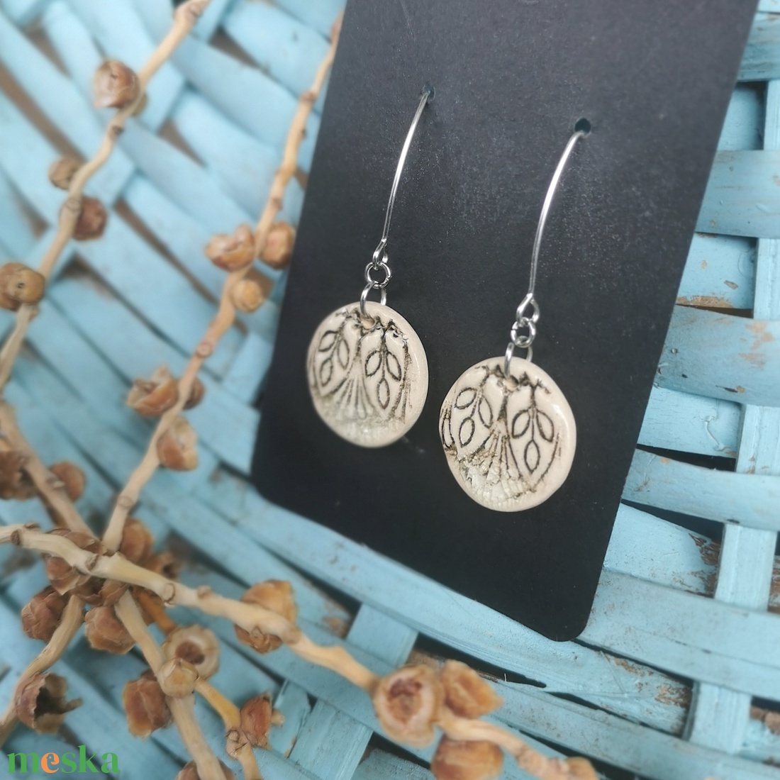 Rusztikus és elegáns kerámia fülbevaló - ékszer - fülbevaló - lógó fülbevaló - Meska.hu