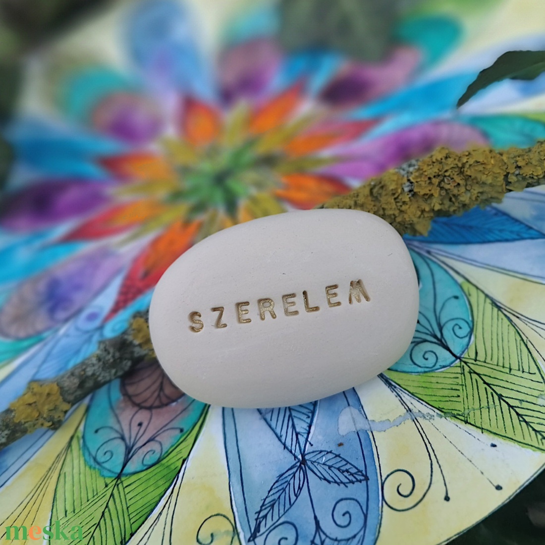 SZERELEM - Kerámia Varázskavics üzenettel, motivációs felirattal - esküvő - emlék & ajándék - köszönőajándék - Meska.hu