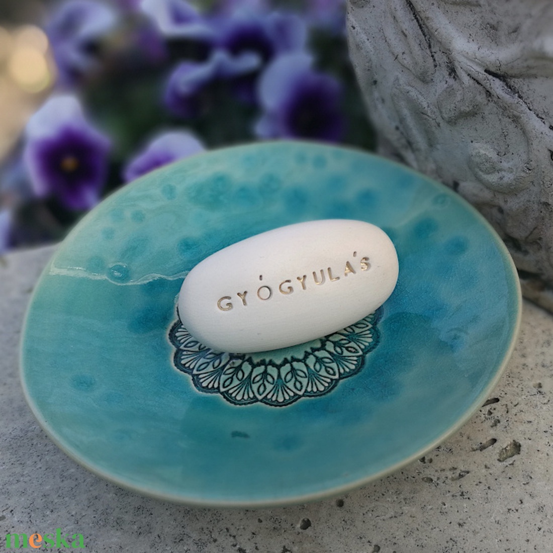 GYÓGYULÁS - Kerámia Varázskavics üzenettel, motivációs felirattal - esküvő - emlék & ajándék - köszönőajándék - Meska.hu
