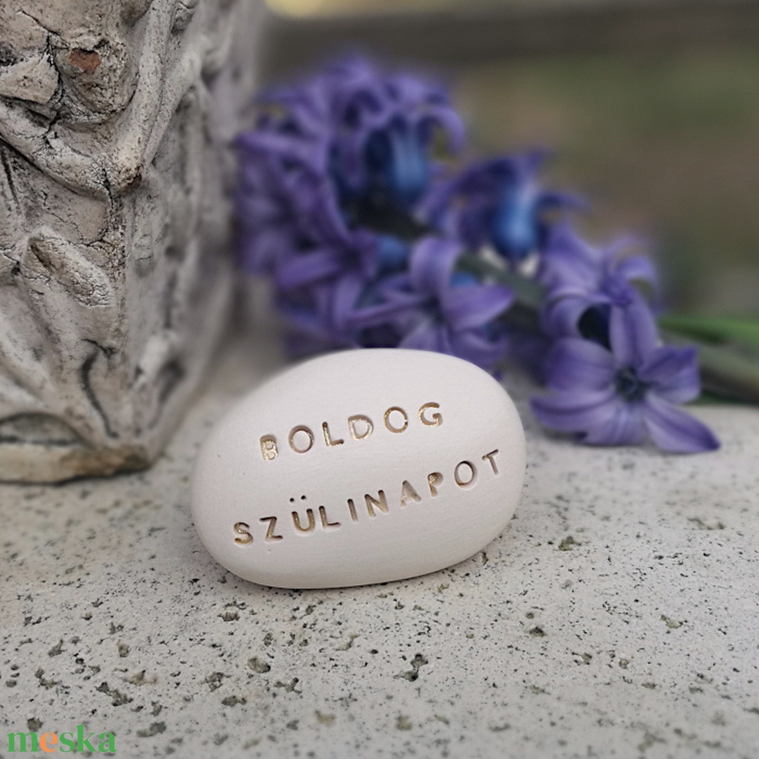 BOLDOG SZÜLINAPOT - Kerámia Varázskavics üzenettel, motivációs felirattal - esküvő - emlék & ajándék - köszönőajándék - Meska.hu