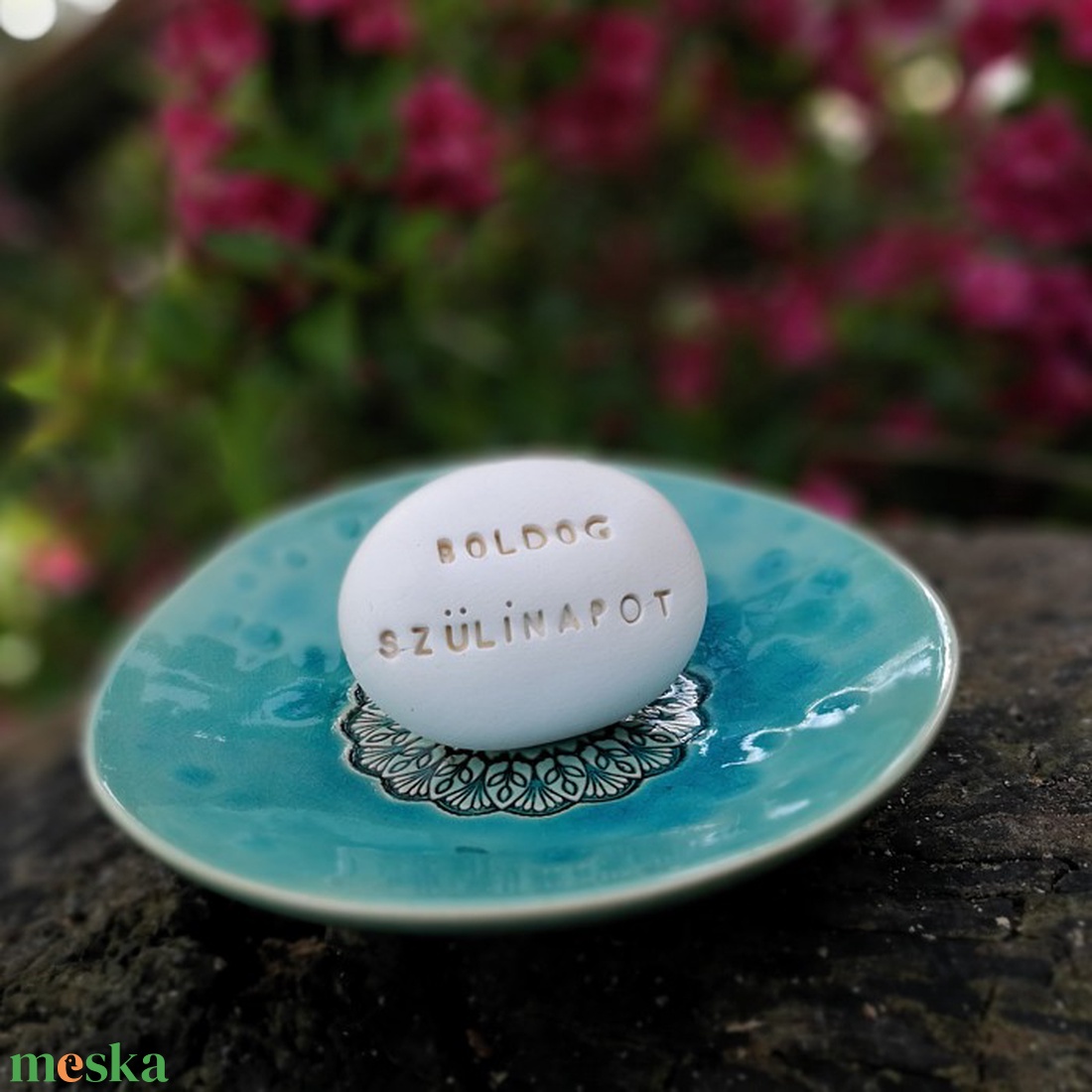 BOLDOG SZÜLINAPOT - Kerámia Varázskavics üzenettel, motivációs felirattal - esküvő - emlék & ajándék - köszönőajándék - Meska.hu