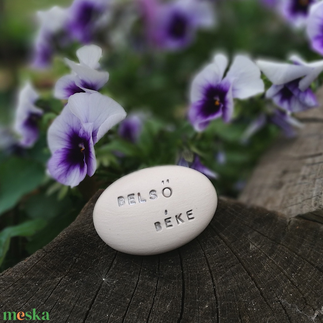 BELSŐ BÉKE - Kerámia Varázskavics üzenettel, motivációs felirattal - esküvő - emlék & ajándék - köszönőajándék - Meska.hu