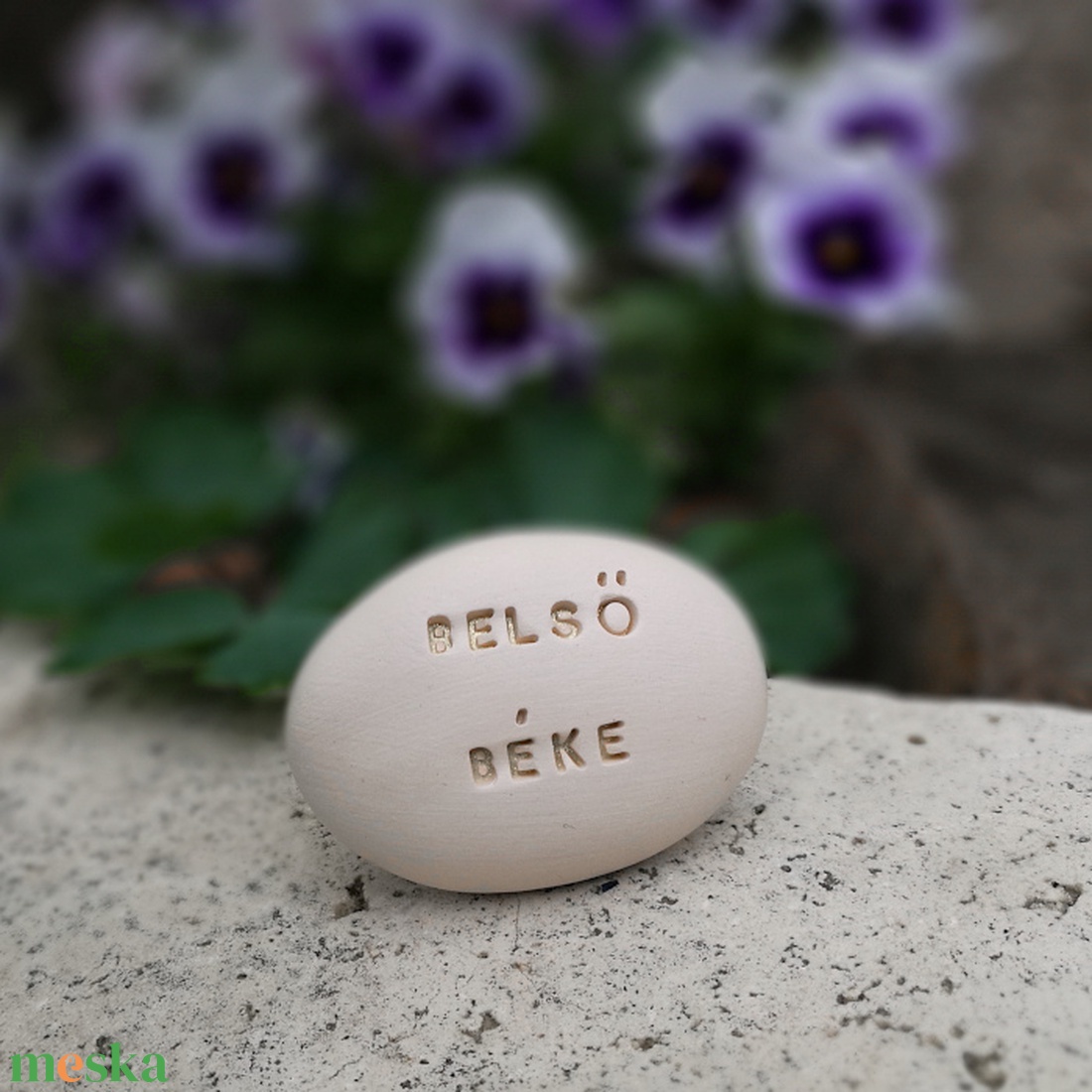 BELSŐ BÉKE - Kerámia Varázskavics üzenettel, motivációs felirattal - esküvő - emlék & ajándék - köszönőajándék - Meska.hu